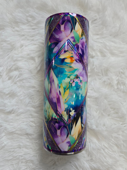 20 oz Purple Aqua Floral Crystal 42